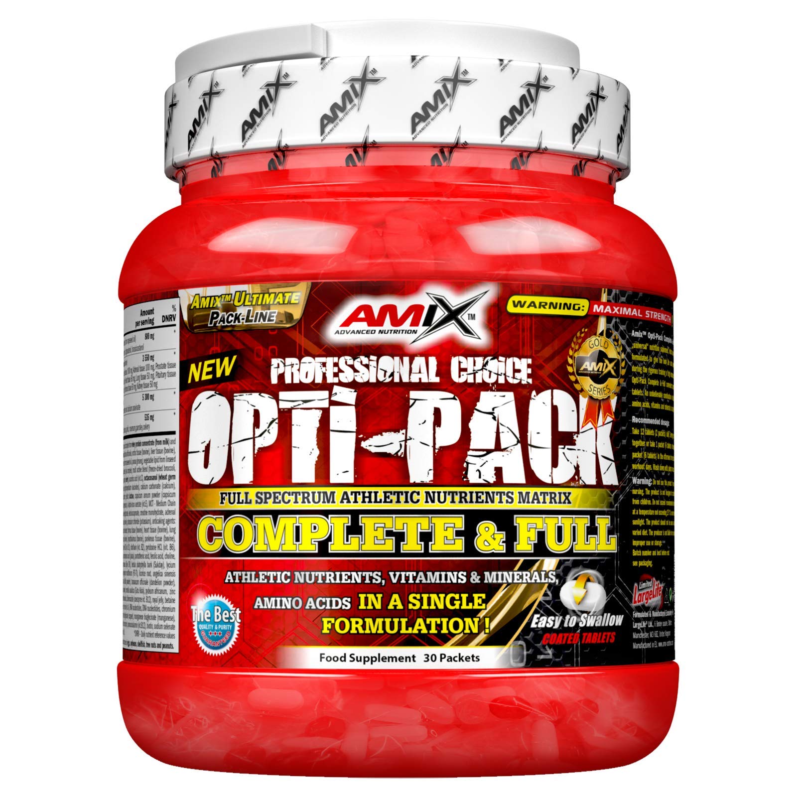 AMIX Opti-Pack Complete & Full 30 Packs - Multivitamin and Mineral Complex with Amino Acids