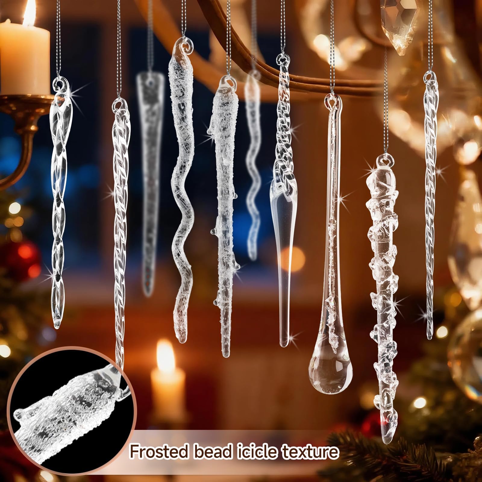 Glas-Eiszapfenornamente für Weihnachtsbaumschmuck, 32 Stück, klares Glas, Eiszapfen, Hängeornamente, Anhänger für Weihnachtsbaum, Frozen, Winter, Hochzeit, Neujahr, Party, Heimdekoration, 9 Designs