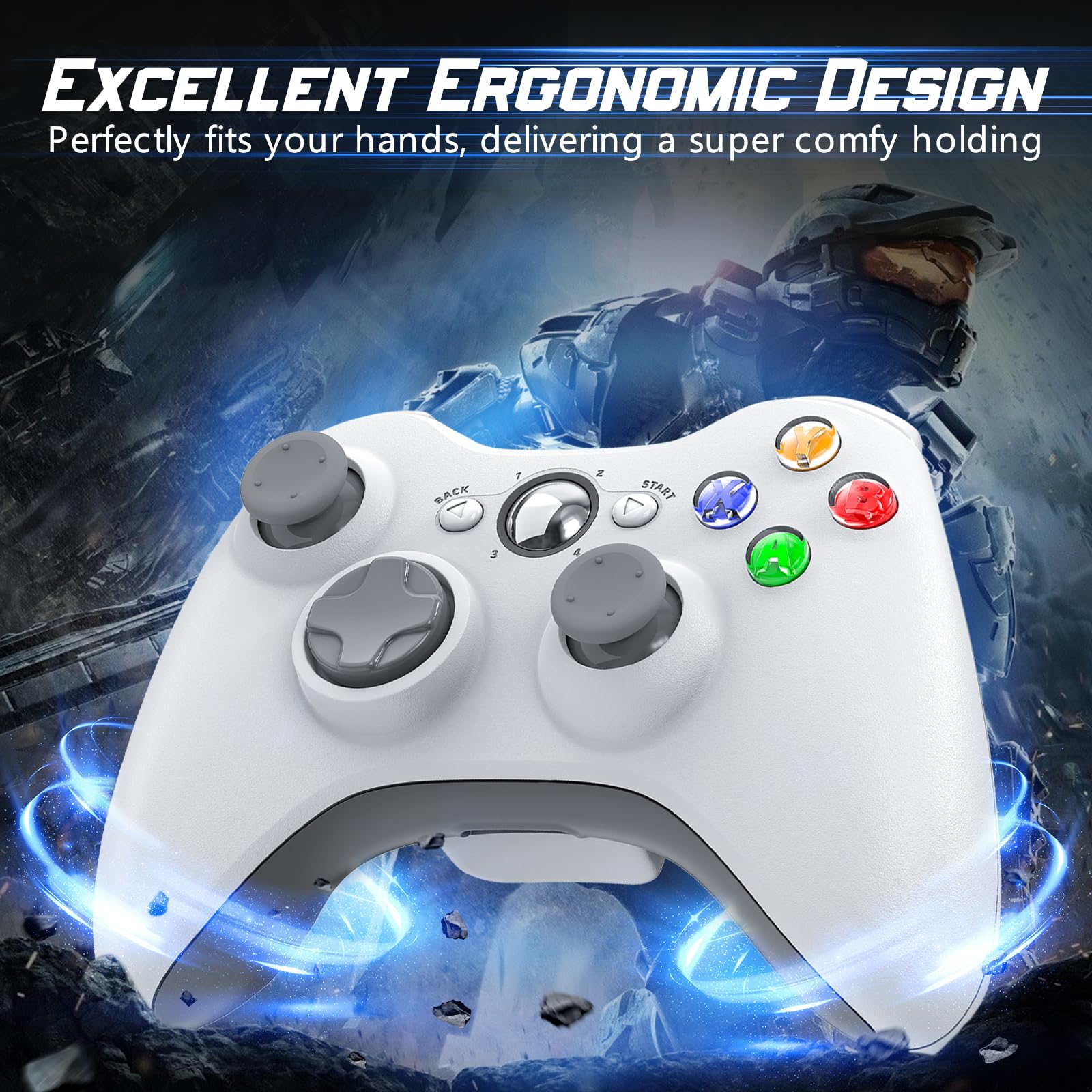 Bonacell Kontroler bezprzewodowy do konsoli Xbox 360 Kontroler PC z adapterem odbiornika USB 2,4 GHz Ulepszony joystick gamepada z podwójną wibracją do konsoli Xbox 360/Microsoft PC Windows 7/8/10