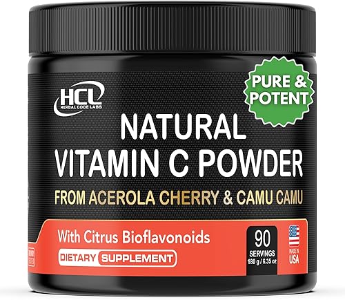 Vitamina C natural de Acerola Cherry & Camu Camu en polvo, alta absorción con bioflavonoides cítricos, refuerzo del sistema inmunológico y colágeno,