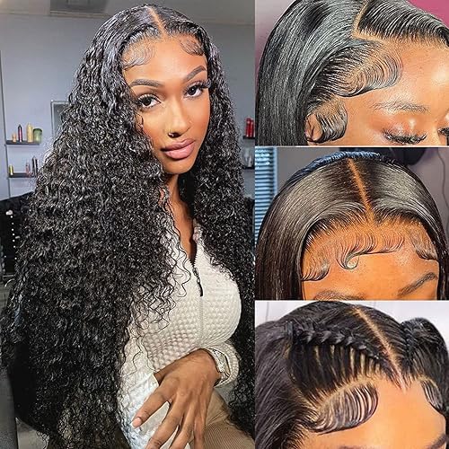 Daules Peluca de cabello humano con cierre de onda profunda de 5 x 5 pulgadas pelucas de cierre de encaje HD para mujeres prearrancadas de 180 de