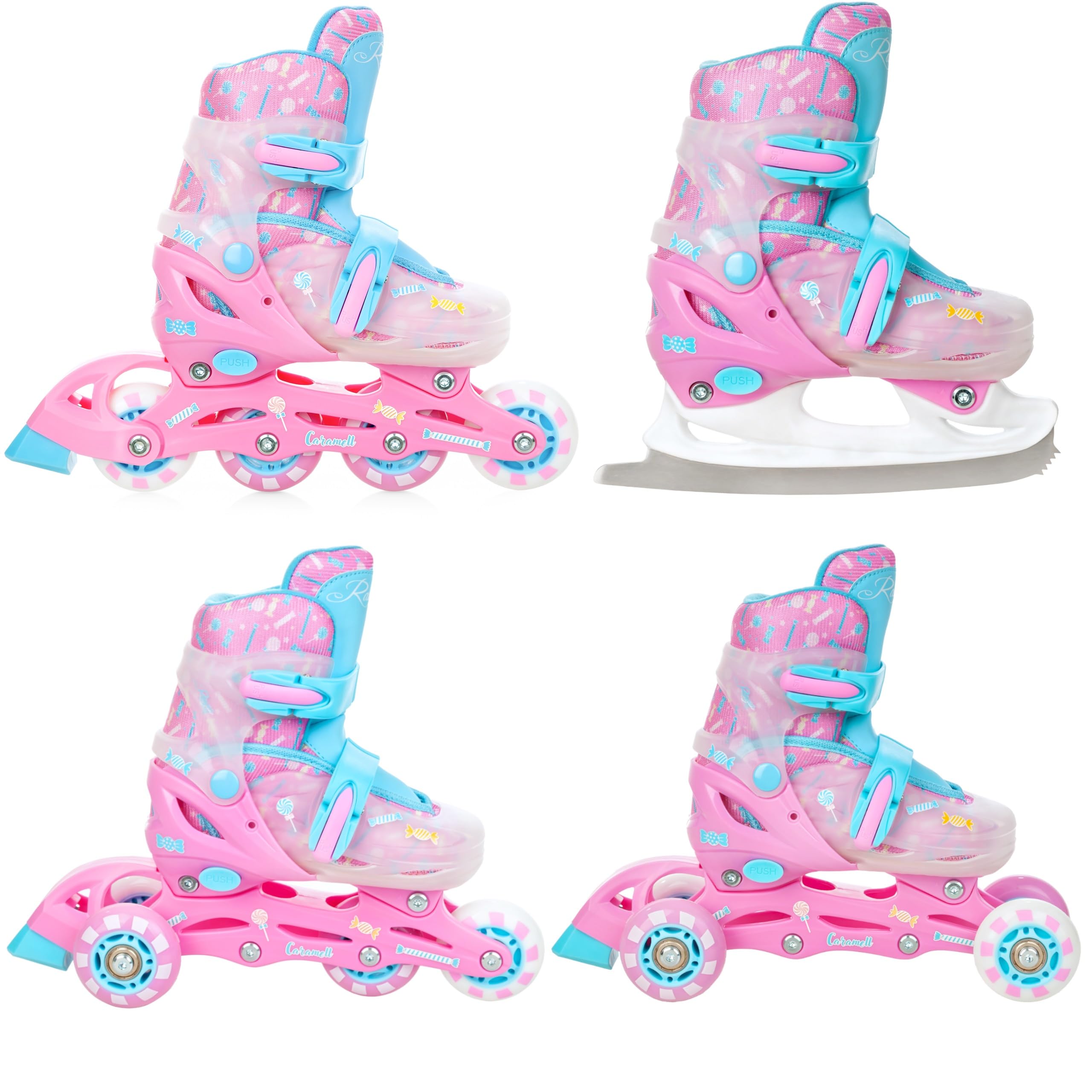 Patines en línea 4 en 1/triskates/Patines de Ruedas/Patines de Hielo Raven Lia Ajustable con Rueda LED
