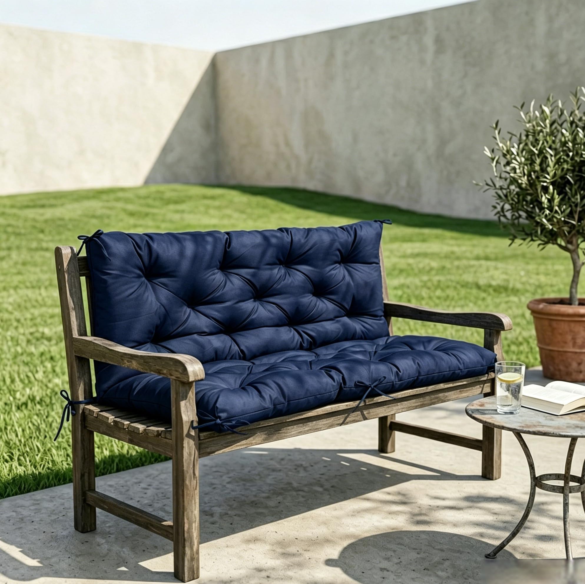 Coussin pour Banc de Jardin avec Dossier déperlant et résistant aux UV pour l'intérieur et l'extérieur Coussin d'assise avec Dossier pour balancelle (Bleu foncé, 120 * 50 * 50 * 10 cm)