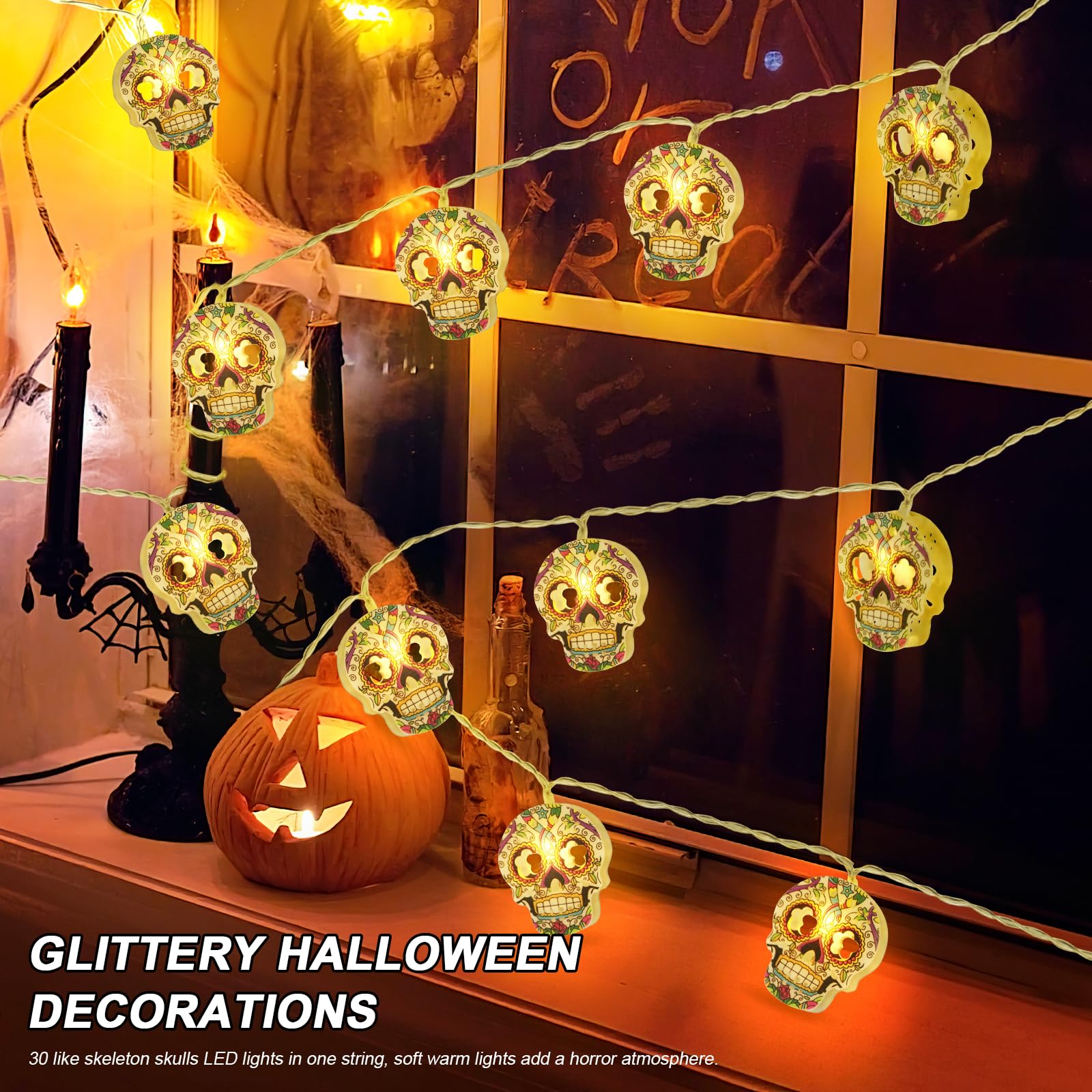 Amazon.co.jp: ハロウィン スカル LEDストリングライト 15フィート