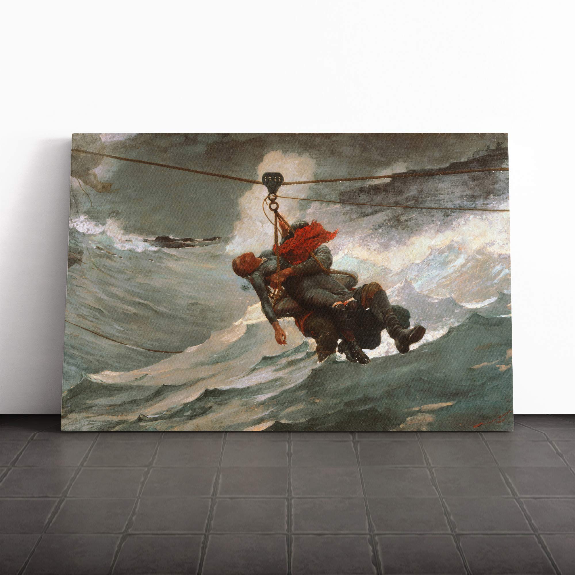 Winslow Homer The Life Line Canvas Print | Gallery Wrapped 30mm Frame Wall Art | 24x16 inches | Ready to Hang | Modern Picture | Living Room Bedroom Lounge Office