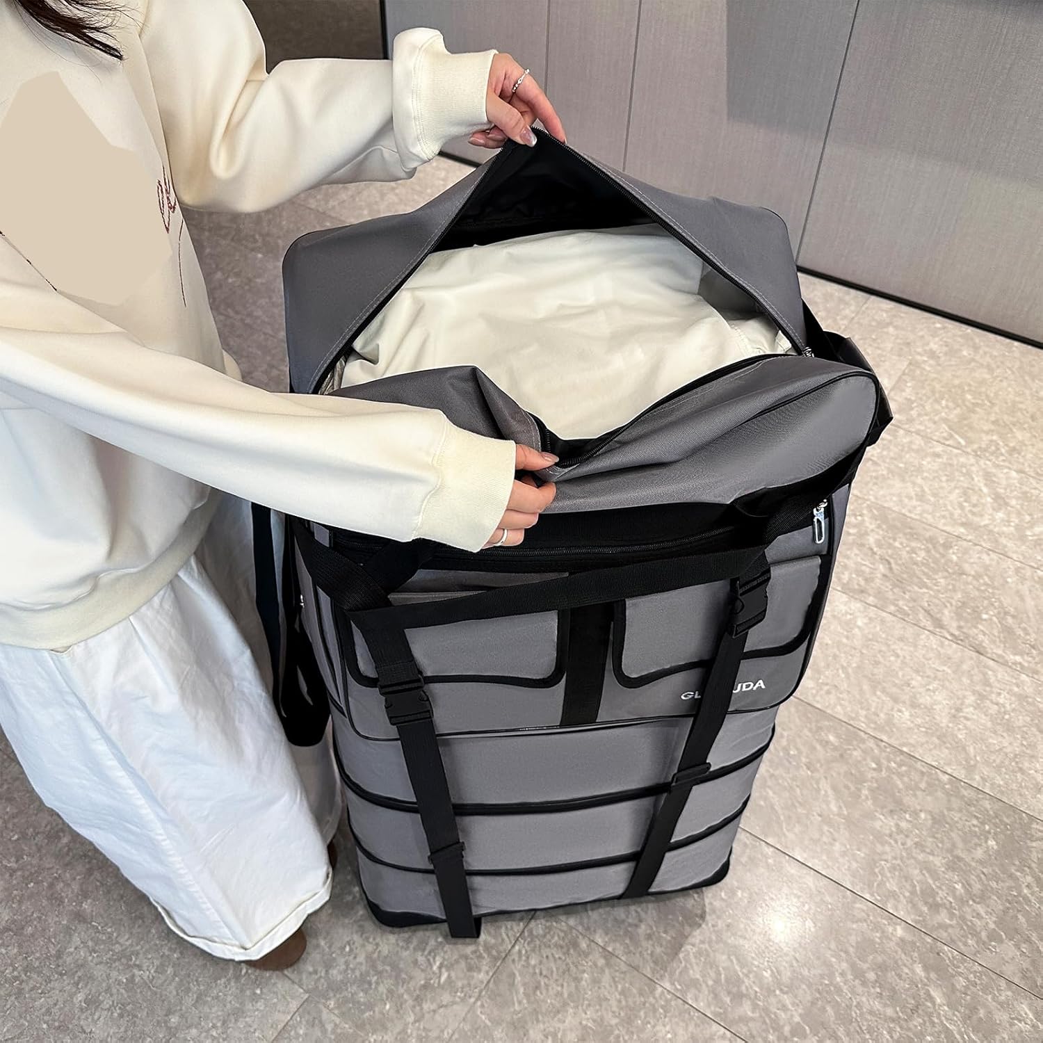 130L Expandable Luggage, 40 Inch Suitcase with Wheels, Collapsible Luggage with Wheels, Rolling Duffle Bag with wheels, Foldable Suitcasewith2Handle Wrap 2Fixing Straps 1Shoulder Strap (gray) - Image 6