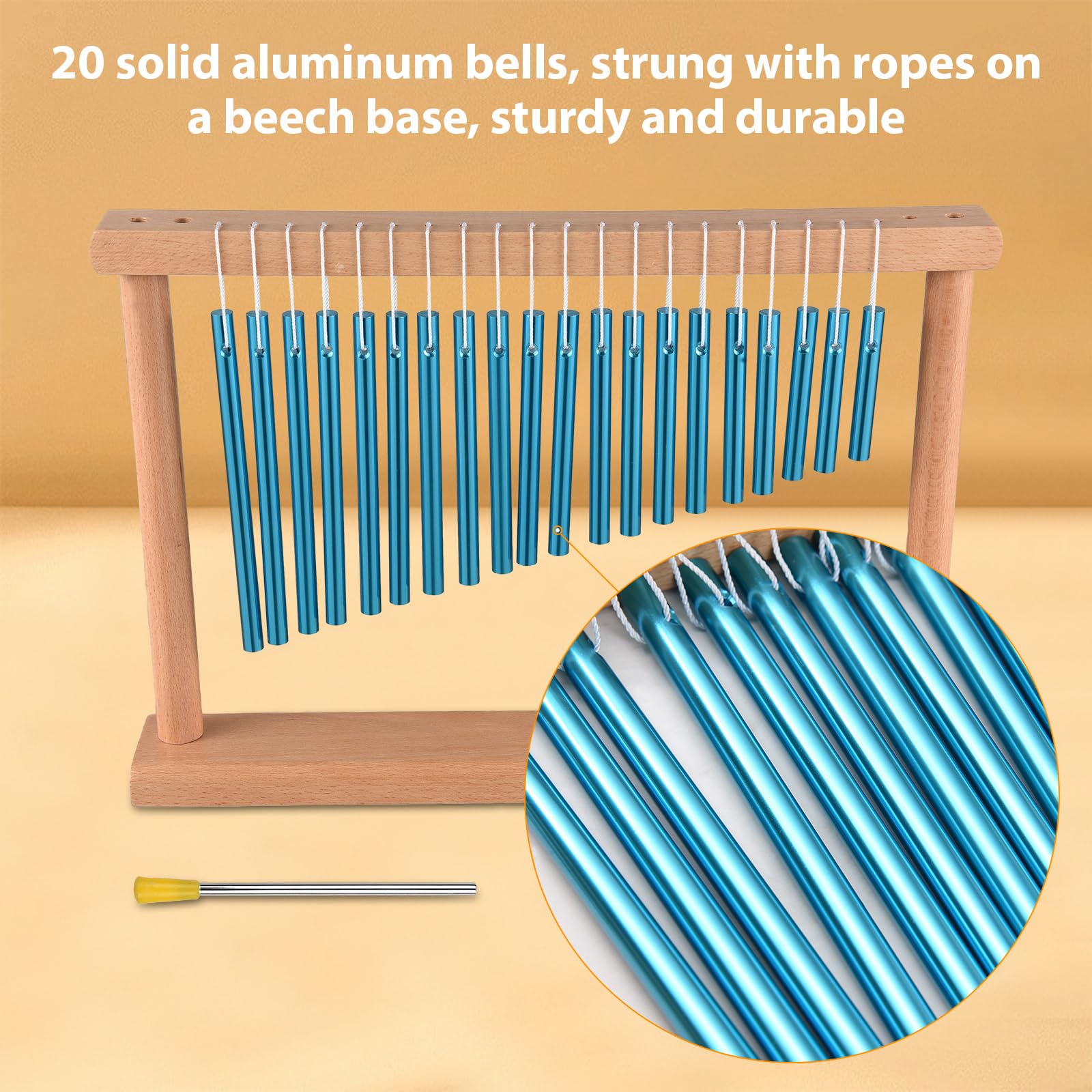 Windspiel-Schlaginstrumente, 20-Noten-Glockenspiel, einreihiges Tisch-Windspiel mit Schlägel für entspannende Meditation, heilender Klang, Desktop-Dekoration (Blau)