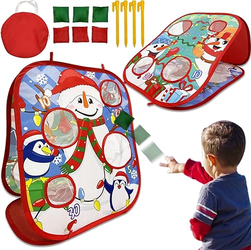 Juegos de fiesta de Navidad para niños y adultos, tablero plegable de doble cara, 8 agujeros de puntuación, suministros de fiesta de Navidad, patio,