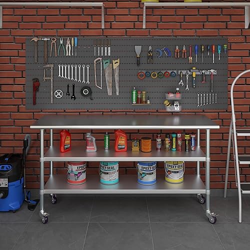 Miniatura 71 de AmGood Mesa de trabajo de acero inoxidable con 2 estantes y ruedas Mesa de trabajo de metal con ruedas