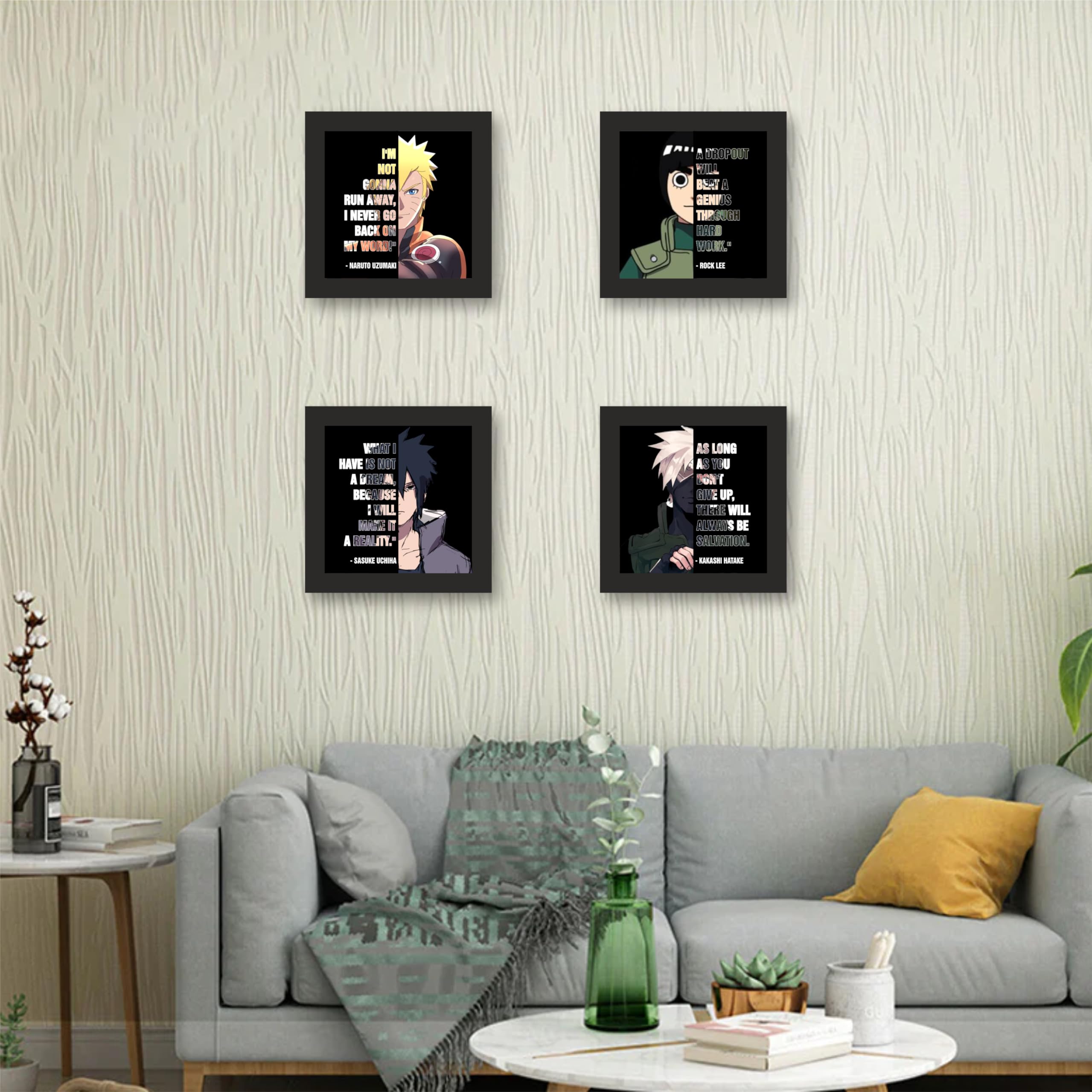 Naruto Series Iconic Quotes 4-Piece Photo Frame – 12 in x 12 inch…