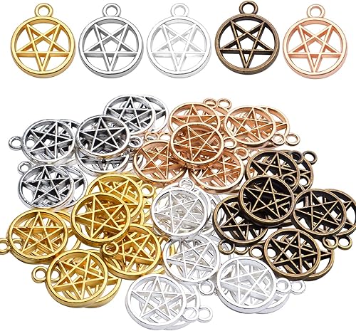 Aylifu 50 dijes de pentagrama vintage redondos de pentagrama con estrella de pentáculo, accesorio para hacer joyas para collares, pulseras, aretes, disponible en Yaxa Venezuela