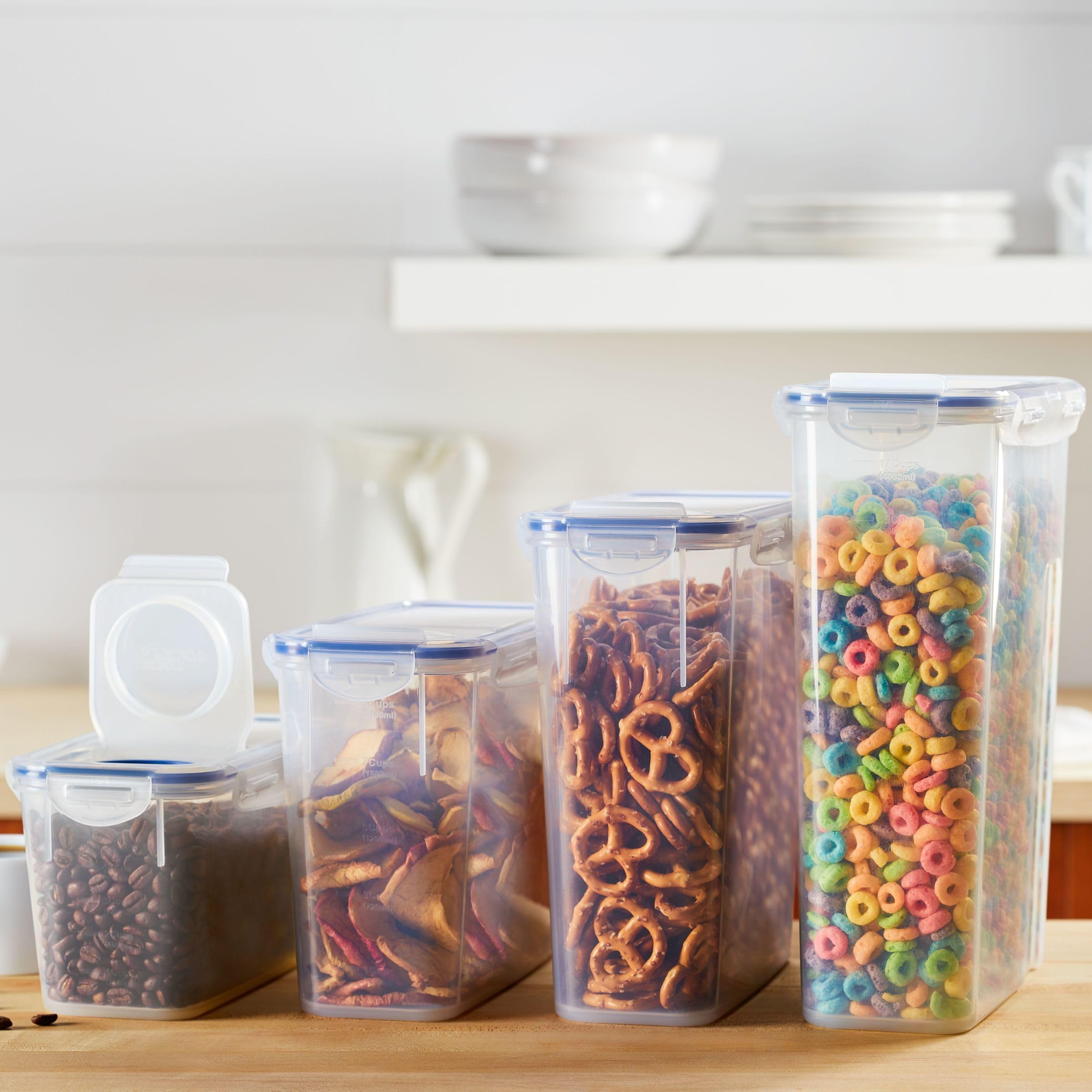 LOCK & LOCK - Contenedor de almacenamiento de alimentos para despensa, rectangular, sin BPA, apto para lavavajillas, juego de 4 piezas (varios tamaños), transparente
