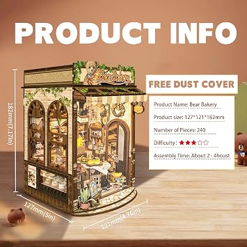 Cuteroom ブックヌークキット 大人用 3d木製パズル Diy ミニチュアドールハウス ブックヌークキット 小さな家づくりキット Ledライト付き 本棚インサート装飾 ベアベーカリー