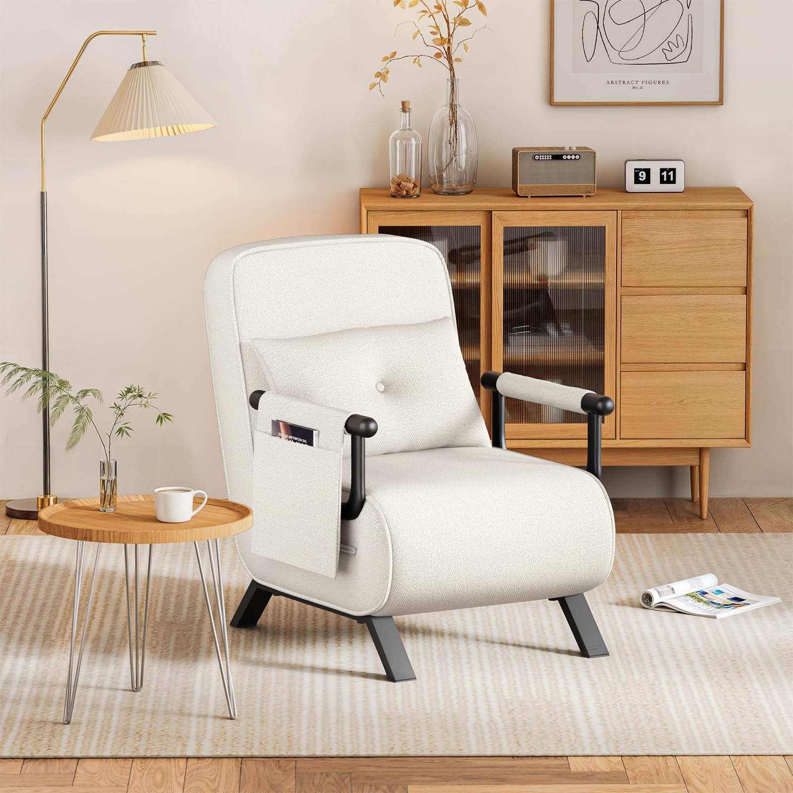 YOUDENOVA Sofá Cama, Sillón con Función Cama, Sofá con Respaldo Regulable, Sofá Cama con Bolsa Colgante, Sofá Plegable, Cama de Invitados, Chenilla, 184 x 60 cm, Beige