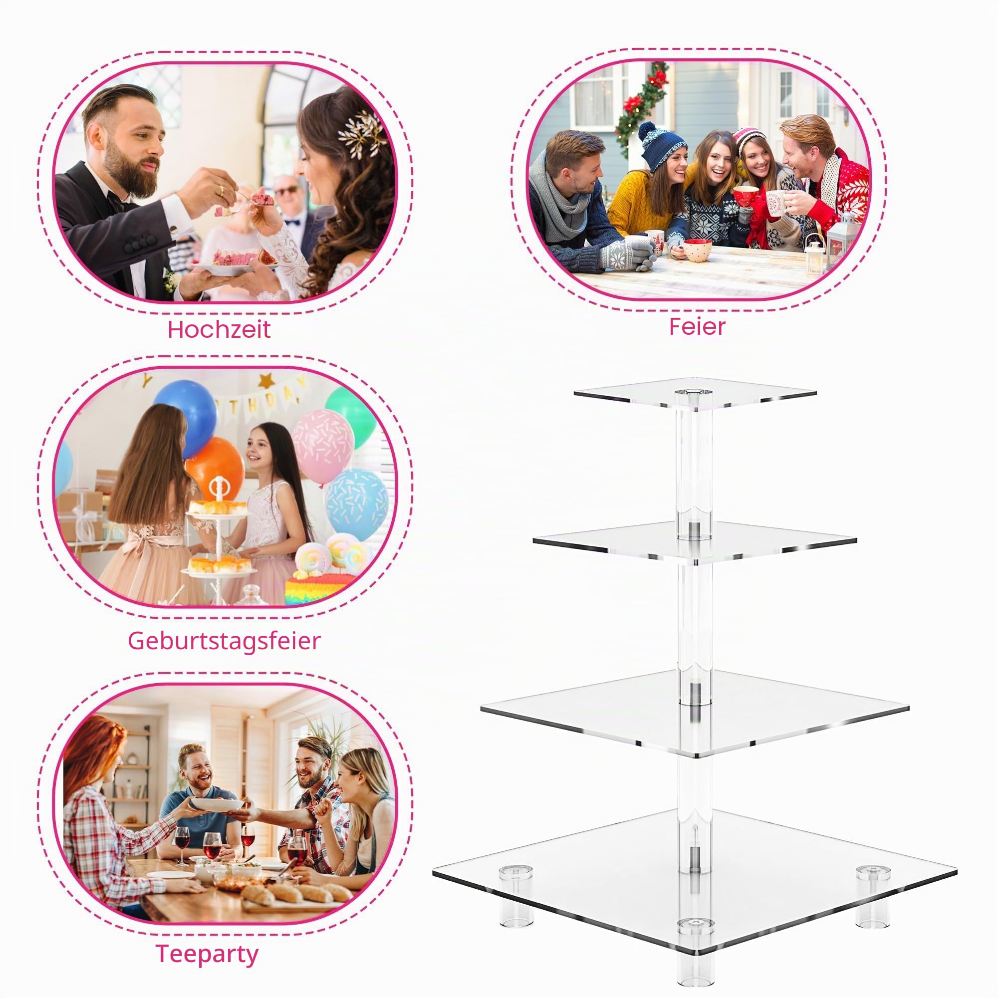 4 Acryl Cupcake-Ständer (Normal), acryl, farblos, 4 Tier Square with BASE