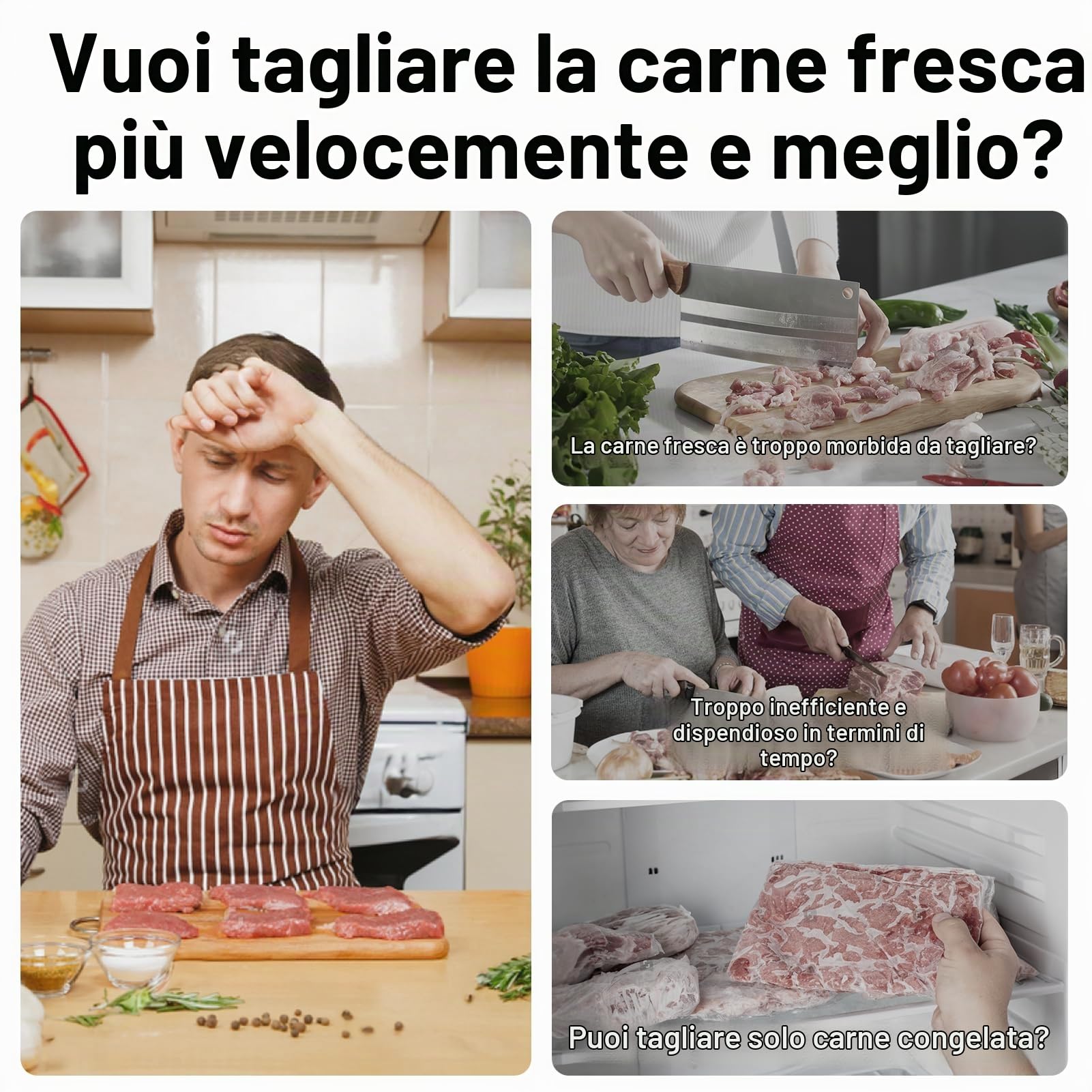 Affettatrice per carne fresca, affettatrice manuale per carne fresca, preparazione pasti, spessore di taglio regolabile di 2 mm o 4 mm, 17 lame per 18 fette (affettate, a strisce, a cubetti) - Nero