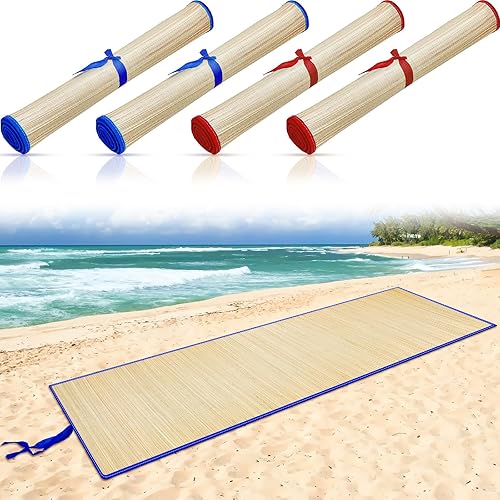 Qunclay Paquete de 4 tapetes de playa de paja, impermeable, antideslizante, plegable, ligero, tapete de picnic con ribete para camping, tomar el disponible en Yaxa Costa Rica