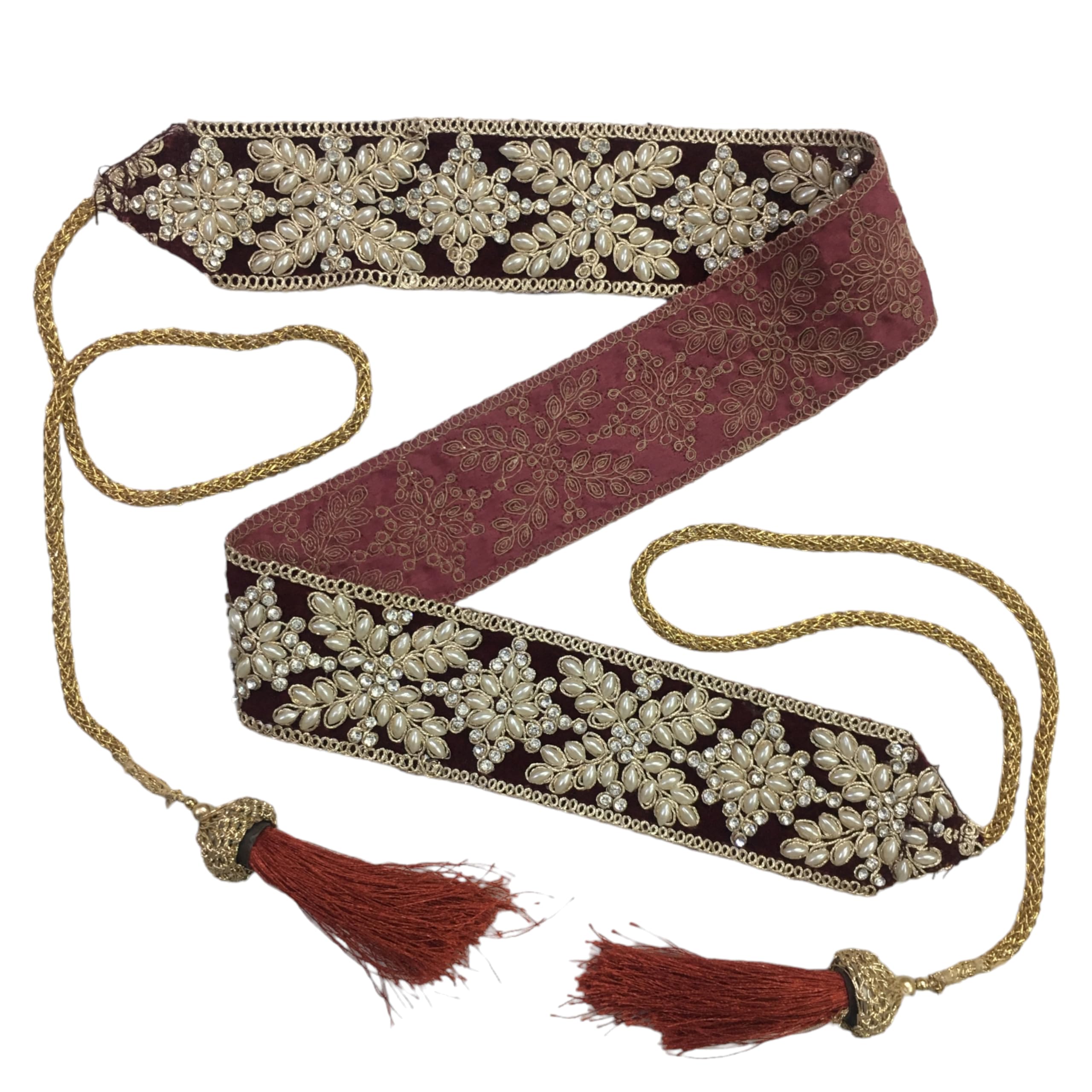 Women's Maroon Color Velvet Kamarband (Bridal Belt) with Embroidery And Handmade Heavy Glue Zarkhan Diamond Stone (Adjustable) width 5.5cm /Waist Hip Belt/Lehnga Belts/saree belt-image-33
