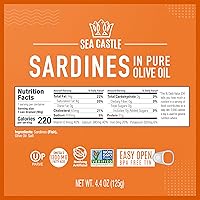 Vista 2 de Sea Castle Sardinas en aceite de oliva puro, 4.4oz (paquete de 12)