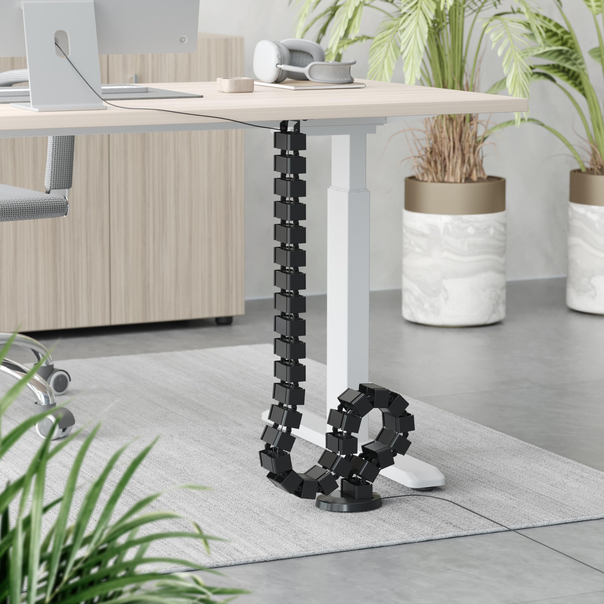 RICOO Uniwersalny kanał kablowy do zarządzania kablami do biurka Z0101-B długość 128 cm elastyczny kręgosłup korytko kablowe kanał kablowy wąż kablowy prowadzenie kabli, czarny