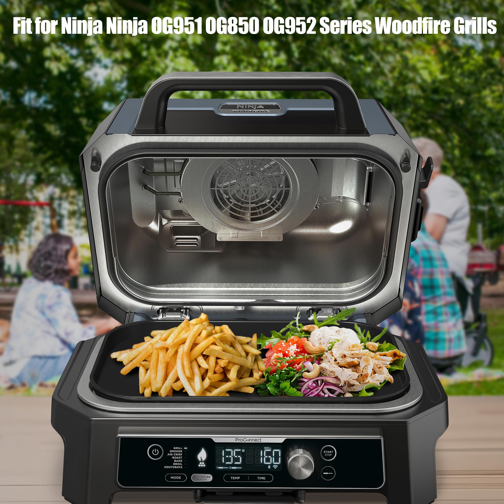 Antihaft-Grillplatte Für Ninja Woodfire OG800/OG900 – Gusseisen, 45x32cm, Mit Ölablauf, Schwarz