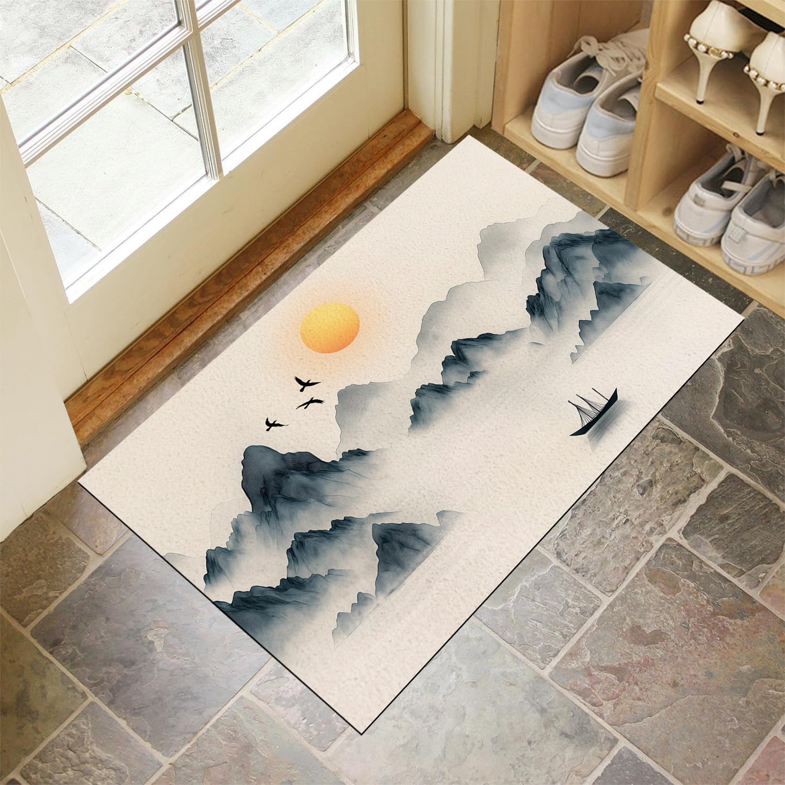 Tapis de sol doux pour chien et entrées familiales au motif paysage de montagnes