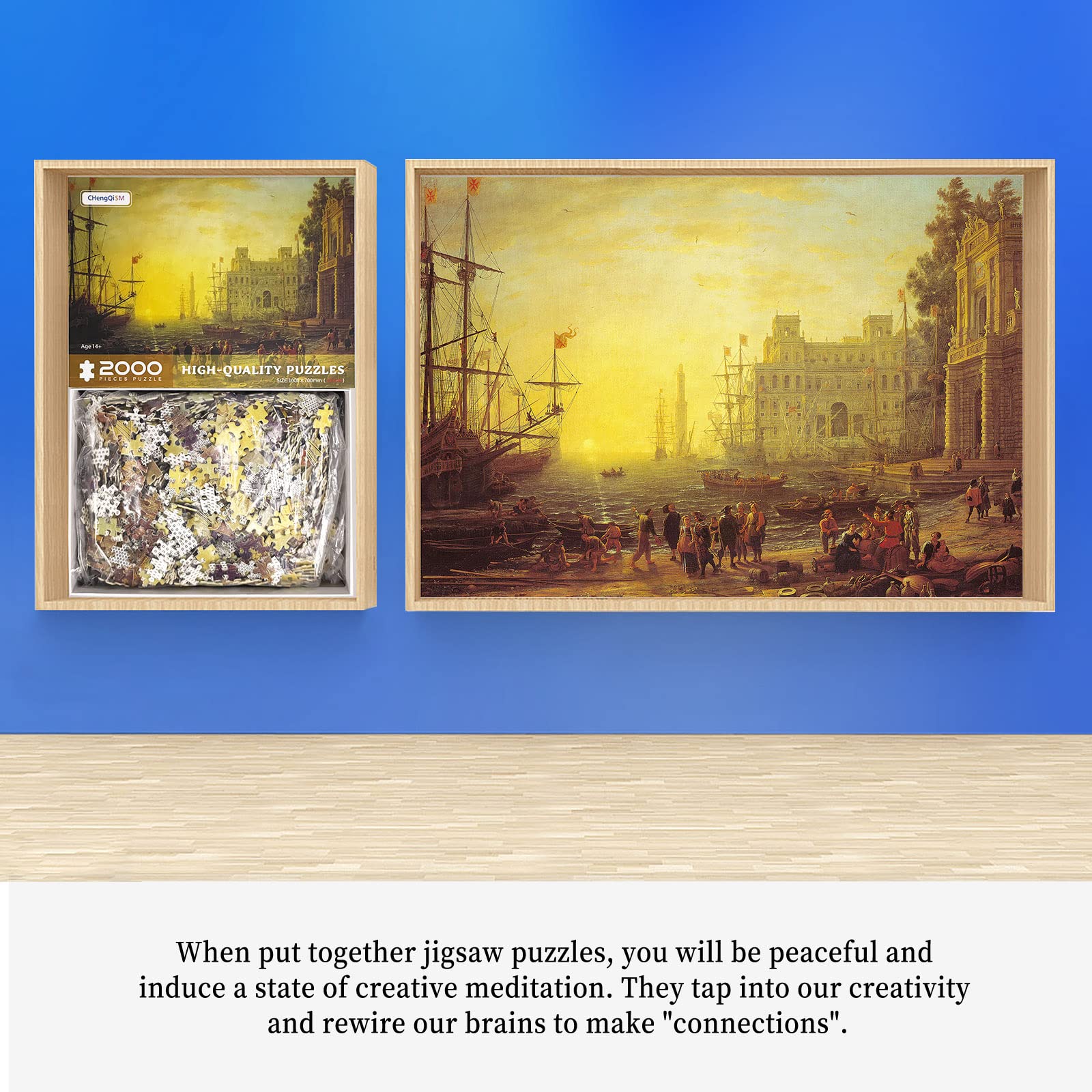 2000 Piece Puzzle-Seaside Boats Jigsaw Puzzles For Adults 2000 Piece,Porto con Villa Medici Claude Gellée Puzzle 2000 Pieces,Port Scene with the Villa Medici Puzzles - Image 3