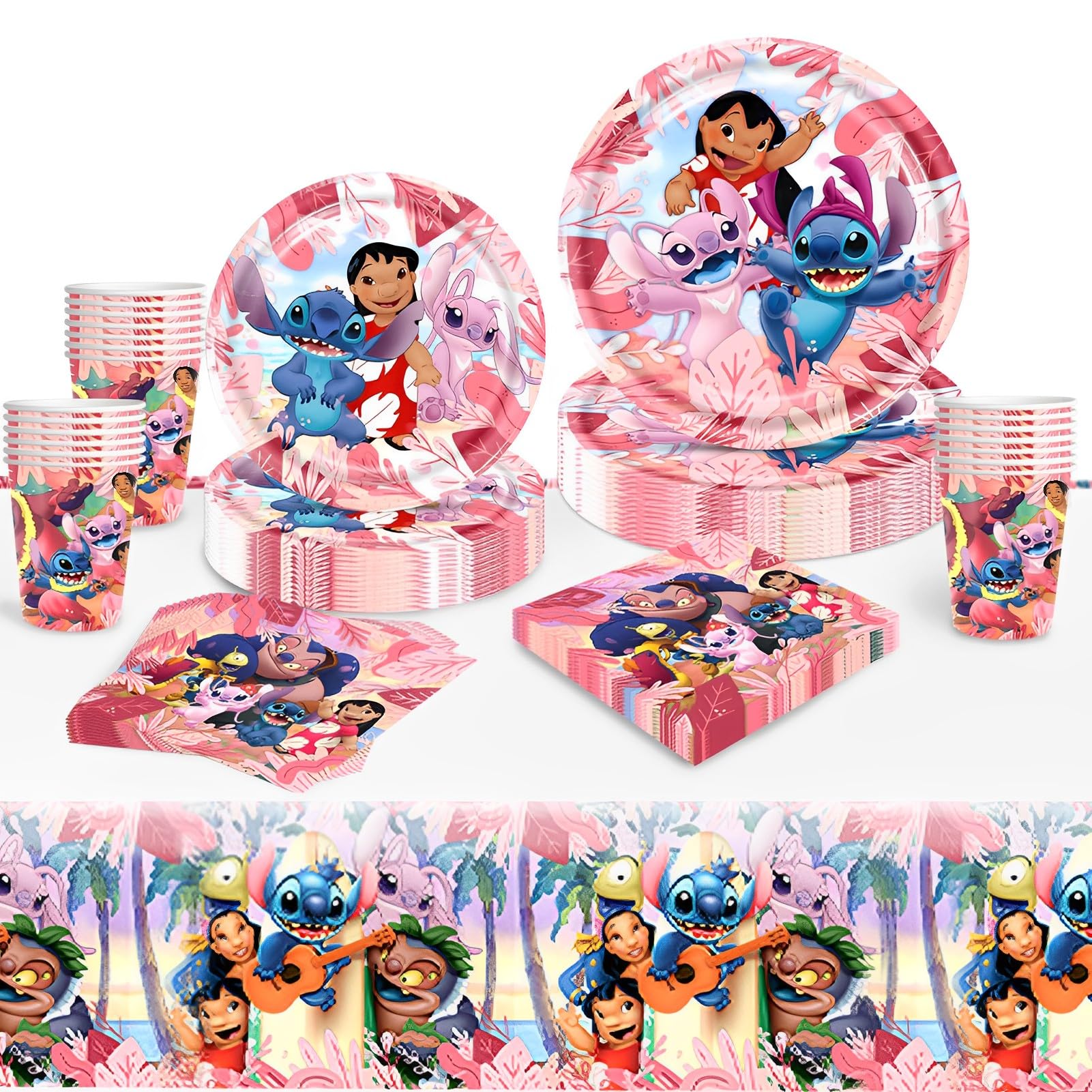 Set Stoviglie Lilo E Stitch Per Feste - 20 Piatti, 20 Bicchieri, 20 Tovaglioli E Tovaglia, Tema Bambina - Foto 8