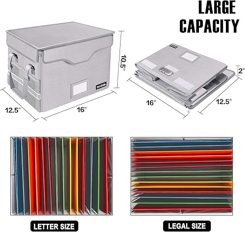 Vista 61 de DocSafe Caja organizadora de almacenamiento de archivos ignífuga con tapa, caja de archivo plegable para colgar cartas/carpetas legales, caja
