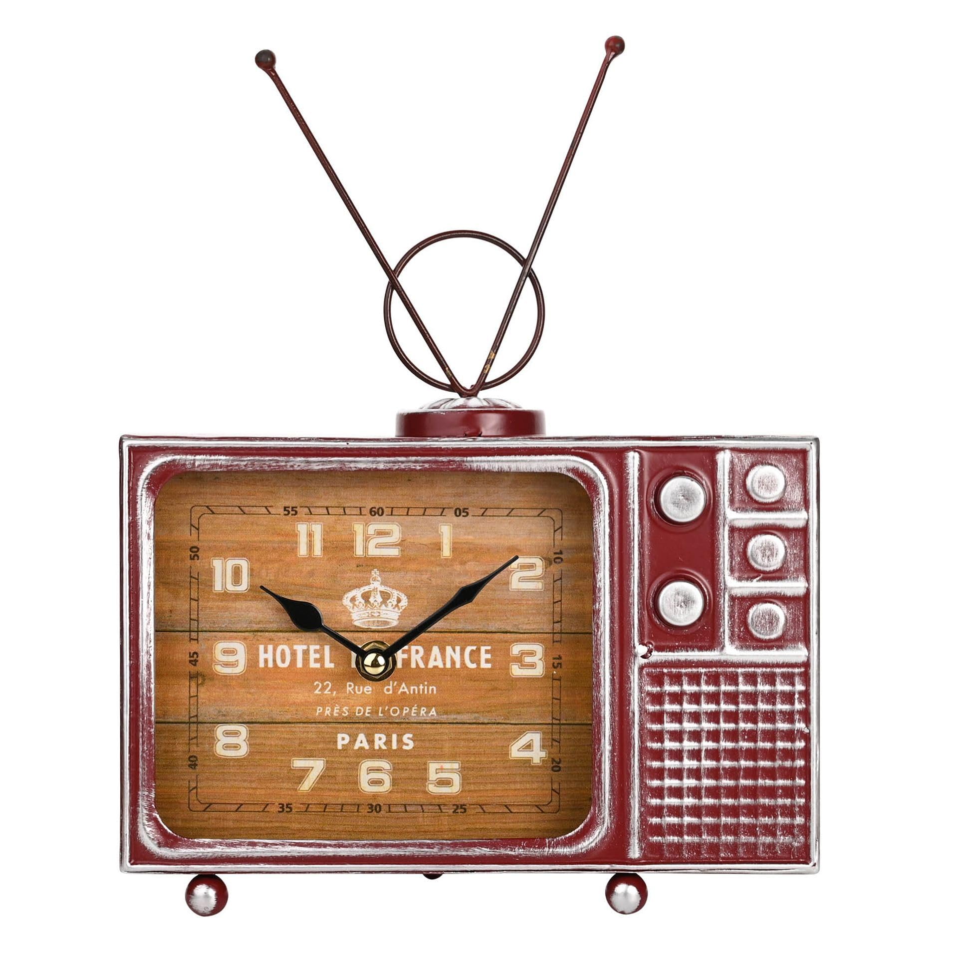 Widdop And Co Red Widdop Hometime Retro Tv Mantel Clock - Vintage Clockface - Quartz Movement - Television Clock Gift For Him Dad Father's Day Birthday