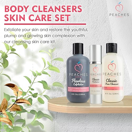 Miniatura 2 de Peaches Skin Care - Kit facial con exfoliante facial, limpiador facial e hidratante - Enriquecido con Gotu Kola y arándanos - Productos veganos para