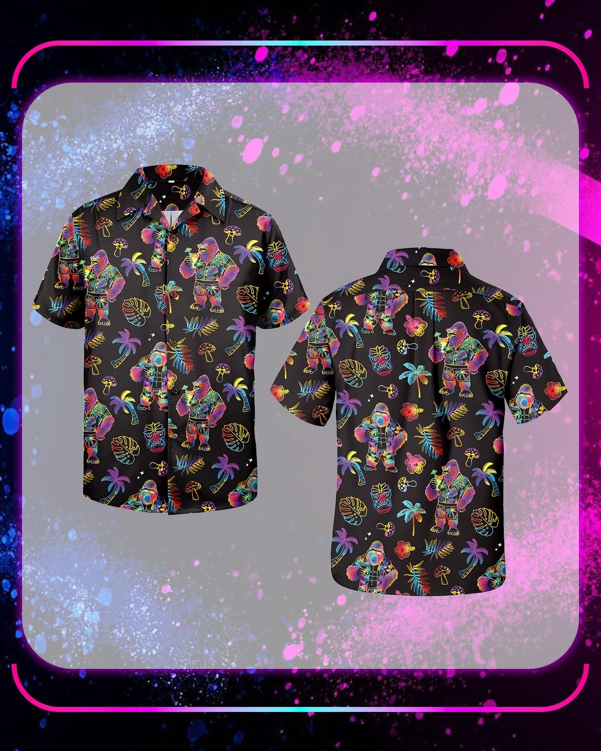 Neon Shirts for Men - Vibrant Print Short Sleeve Button Down Rave Outfit for Party, Festivals & Vacations - Image 4