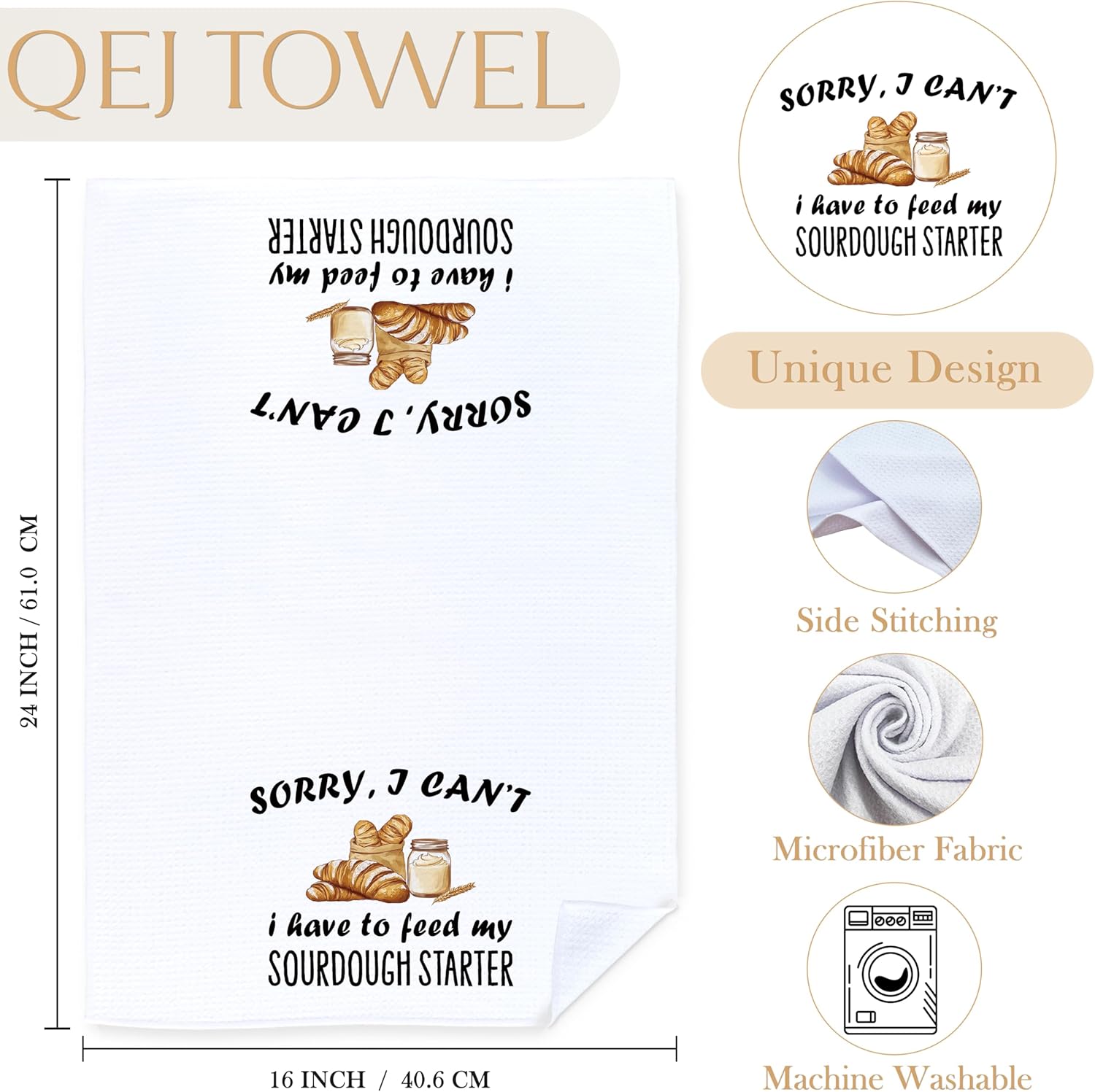 Funny Baking Kitchen Dish Towels, Sourdough Gifts for Bakers, Bread Baking Gifts, Sorry I Can't I Have to Feed My Sourdough Starter Decorative Hand Tea Towels for Kitchen, 16x24 Inch - Image 7