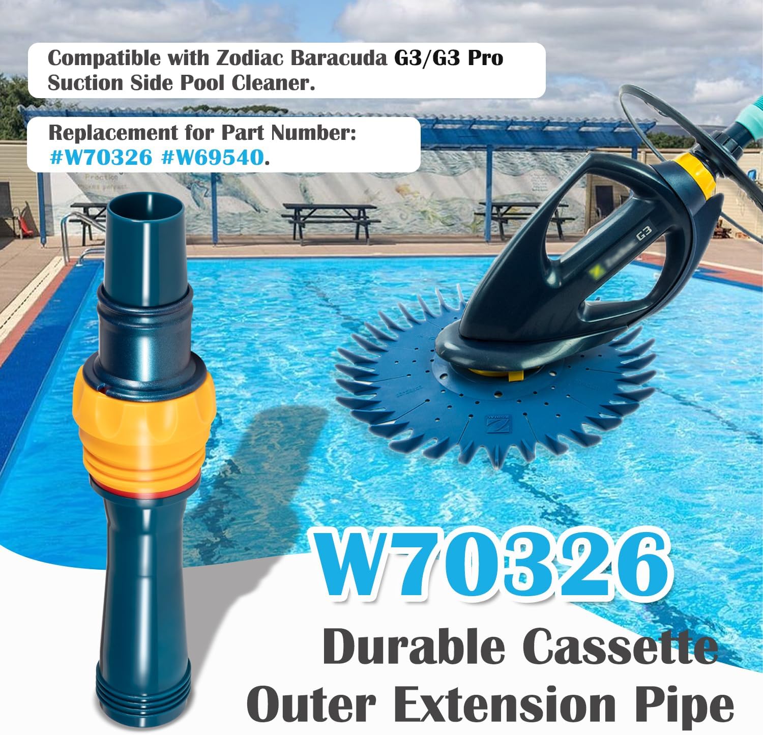 W70326 Cassette Outer Extension Pipe with Handnut Compatible with Zodiac Baracuda G3/G3 Pro Suction Side Pool Cleaner Replace #W70326#W69540