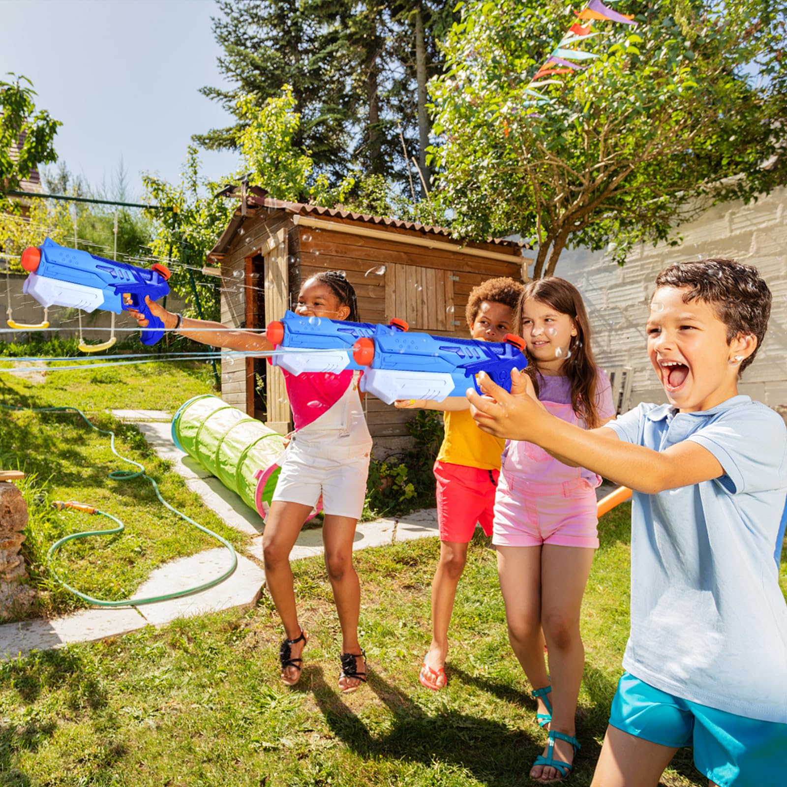 2 Stück Wasserpistole Kinder, CZMAO Wasserspritzpistole mit 10 Meter großer Reichweite Super Wasserspielzeug Sommer Schwimmbad Strand Outdoor Spaß mit 100St Wasserbomben Luftballons
