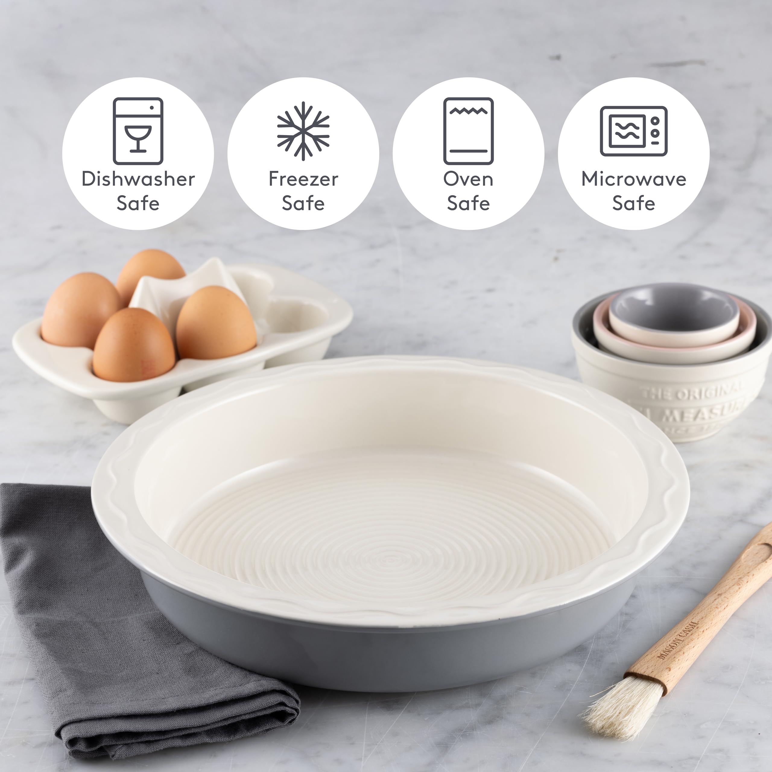 Mason Cash Plat à tarte innovant de 29 cm | Grès gris et crème avec bord d'ancrage à pâtisserie et base ondulée | Répartition homogène de la chaleur, démoulage facile de la pâtisserie, passe au four