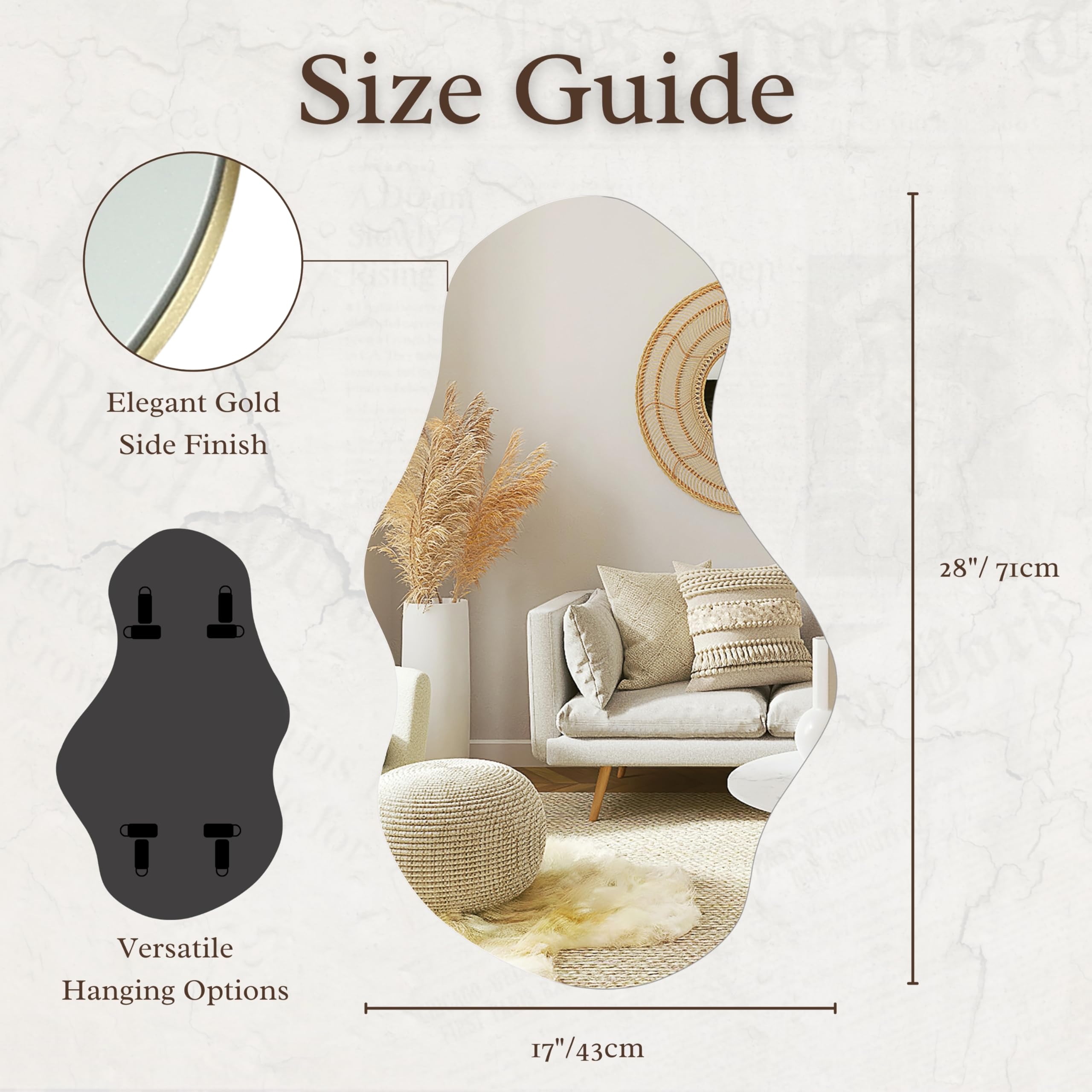 Perfnique Espejo de pared irregular asimétrico, 71 x 43 cm, espejo decorativo moderno para baño, dormitorio, sala de estar, entrada, espejo sin marco de nube, montado en la pared (71 x 43 cm, nube)