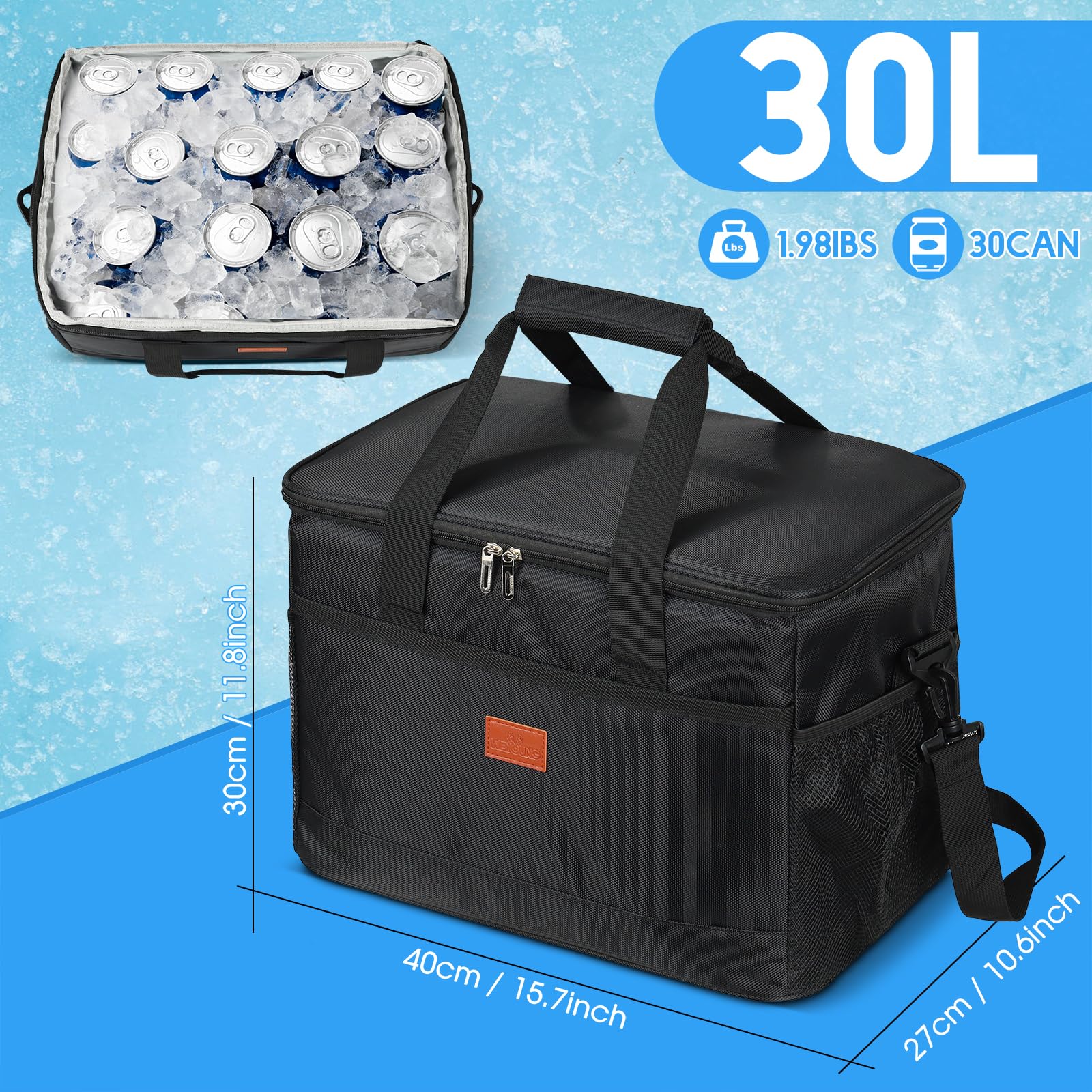 Grande borsa termica termica da 30 l, borsa termica da picnic, borsa termica per il pranzo, borsa termica impermeabile per campeggio, picnic, barbecue, viaggi e attività all'aperto in