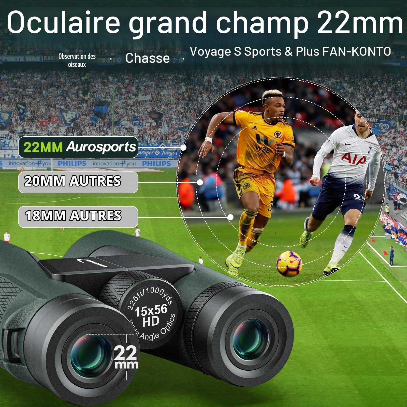 Jumelles 15 x 56 pour Adultes Haute Puissance – Jumelles Aurosports HD avec Vision Claire en Faible luminosité – Légères et faciles à Mettre au Point pour l'observation des Oiseaux, la Chasse, la
