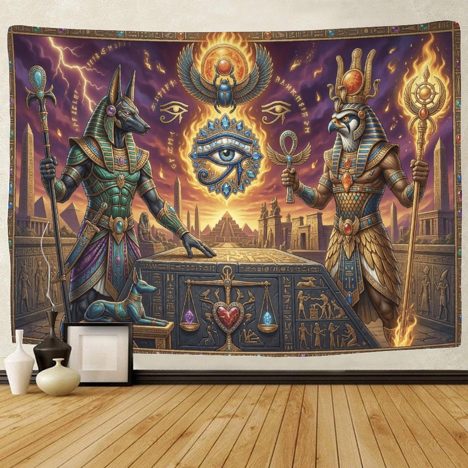 GPMNBCXZK Egyptian Anubis Wall Tapestry Artistic 3D Horus Decor for Living Room Bedroom or Dorm 70cmx100cm