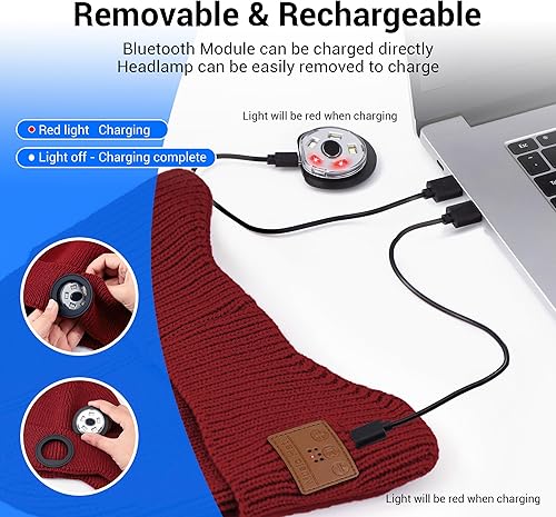 Miniatura 4 de Gorro Bluetooth con luz LED para niños, micrófono integrado y altavoces estéreo, gorro de punto con música recargable por USB (negro, niño)