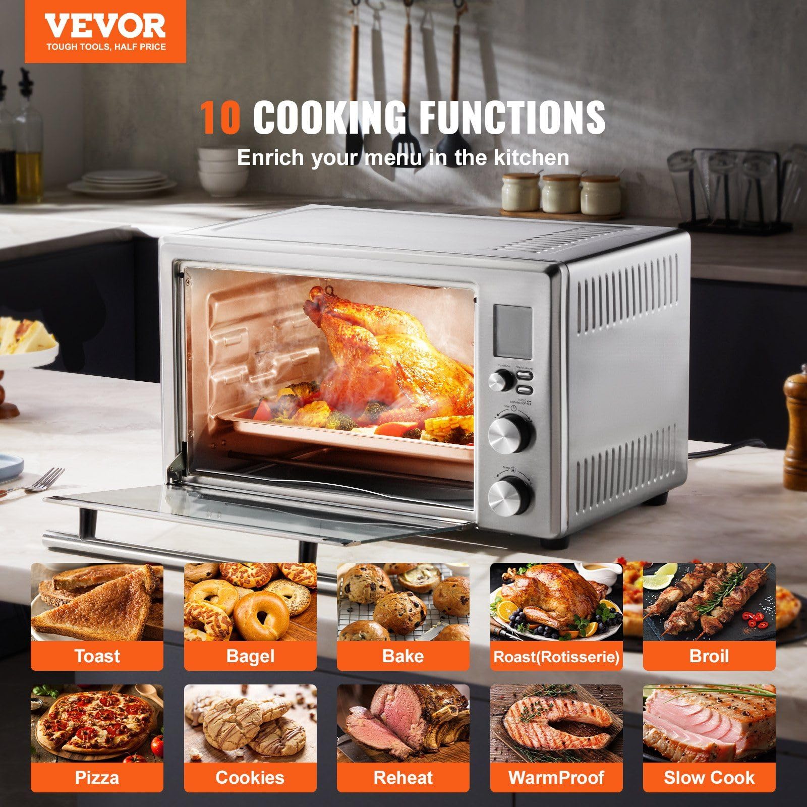 Countertop Convection Oven 28L Toaster Baker 10-IN-1 1800W for Home Use