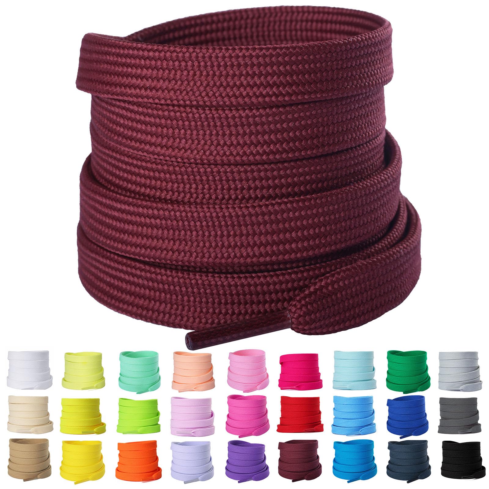 Olukssck 2 Paar 8mm Breite Flache Schnürsenkel, Reißfest Schuhbänder für Sneakers, Turnschuhe, Sportschuhe, Laufschuhe, Bordeaux, 160cm