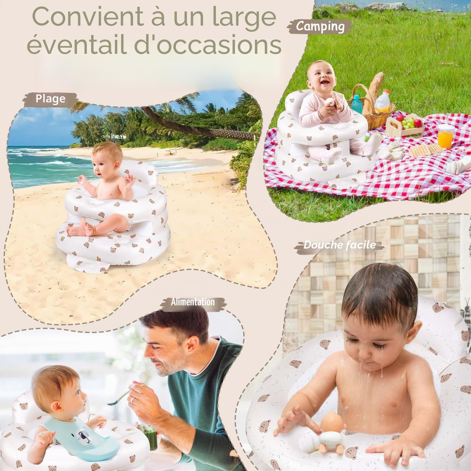 Siège Gonflable Bébé avec Pompe Intégrée Portable 3+ Mois Voyage Repas Camping