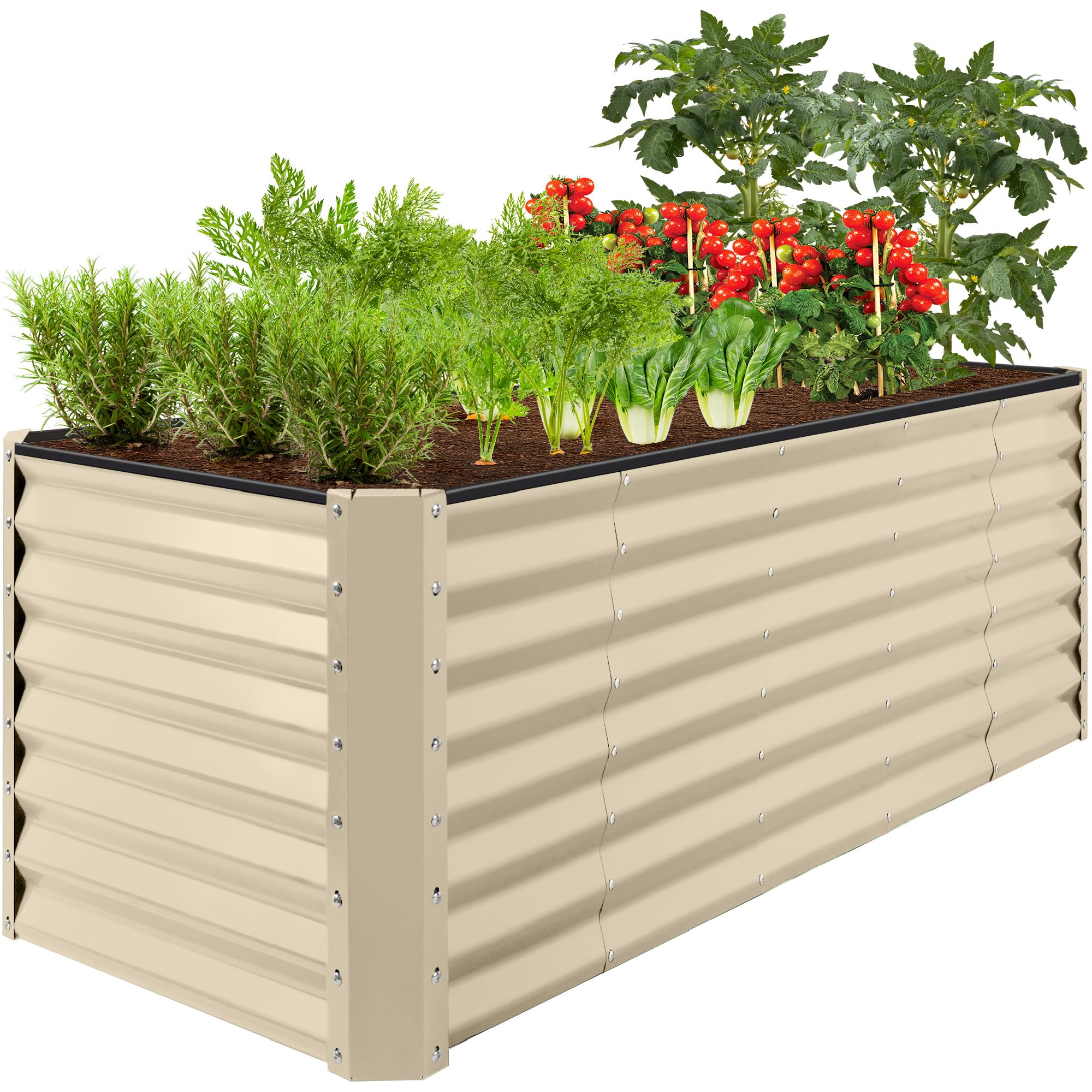 Best Choice Products 8x2x2ft Raised Outdoor Metal Garden Bed, Deep Root Box Planter for Vegetables, Flowers, Herbs, 240 Gallon Capacity, 100% Non Toxic Materials- Beige