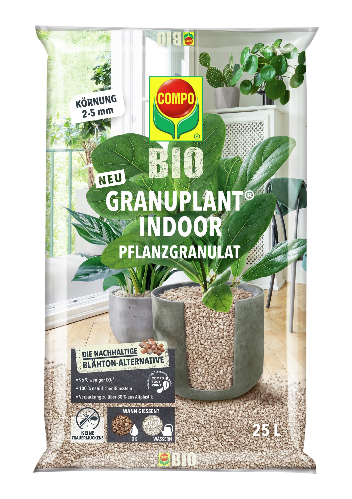 COMPO Bio Granuplant Granuplant, granulés de Drainage et de Plantation d'intérieur - Pierre Ponce 100% Naturelle - Alternative Durable à l'argile expansée - 6 litres