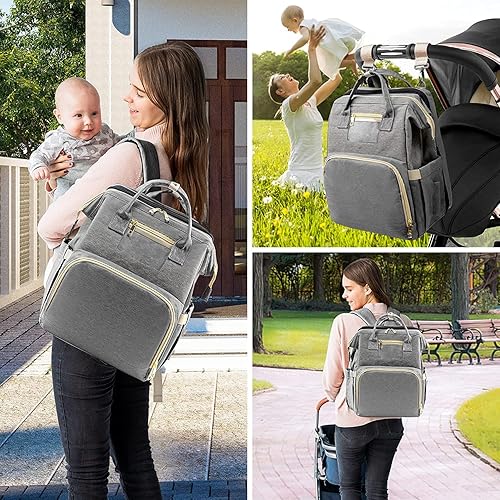 Miniatura 7 de Kompoll Mochila para pañales multifunción impermeable grande bolsa de viaje para papá mamá organizador de cosas para bebé con cambiador búsqueda de