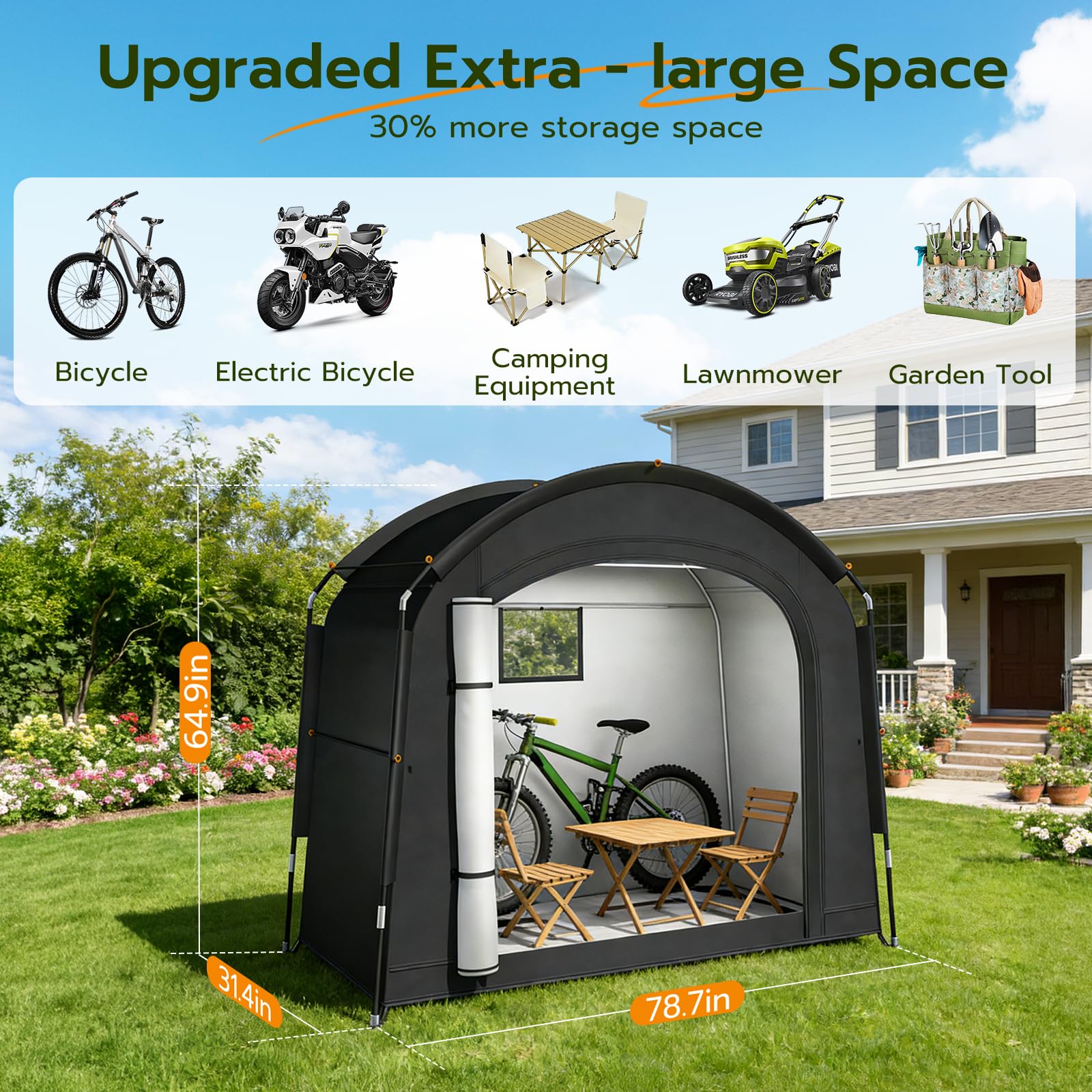 Garaje para 2 bicicletas, tienda impermeable para exteriores, resistente a los rayos UV, protección solar, jardín y funda protectora para bicicletas, 200 x 80 x 165 cm