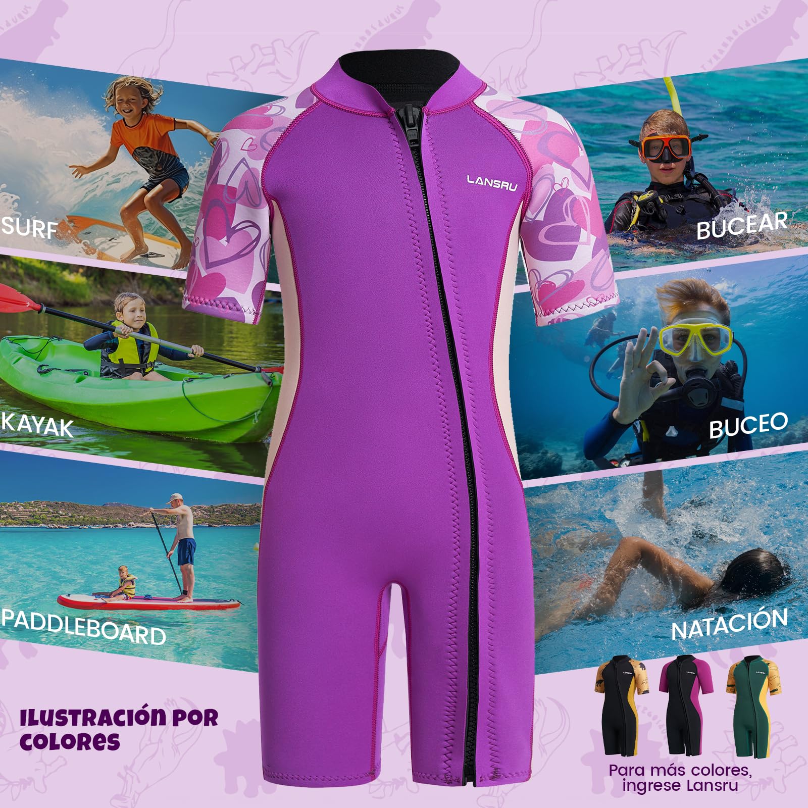 Traje de Neopreno para niños – 2,0 mm Corto Neopreno para niños, pionero Cremallera Completa, protección UV, Traje térmico para Surf, natación y Buceo