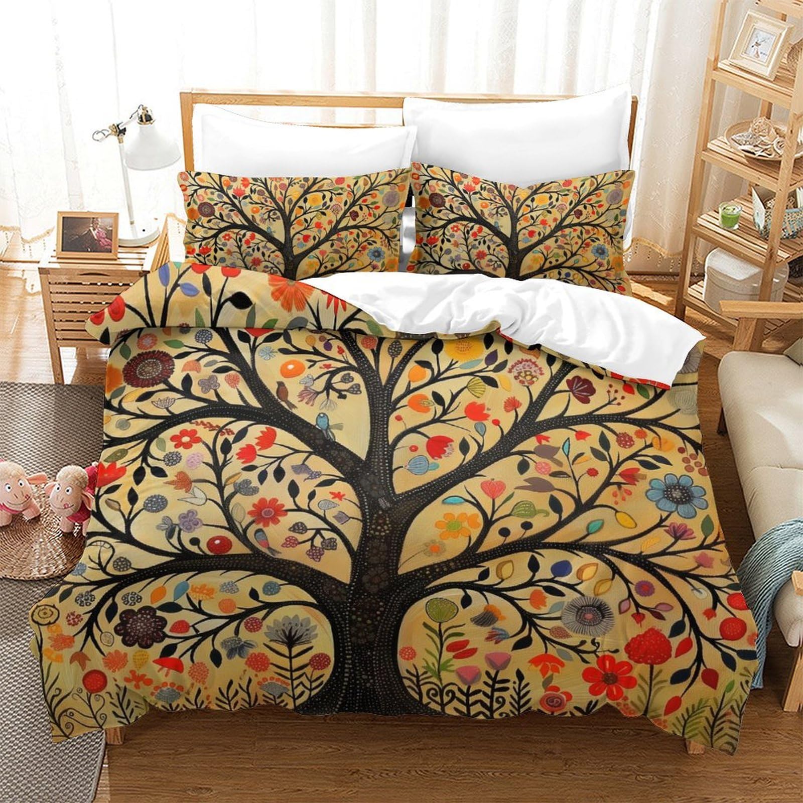 Linge de lit Arbre de Vie imprimé 3D haute définition parure grand lit 220x240cm